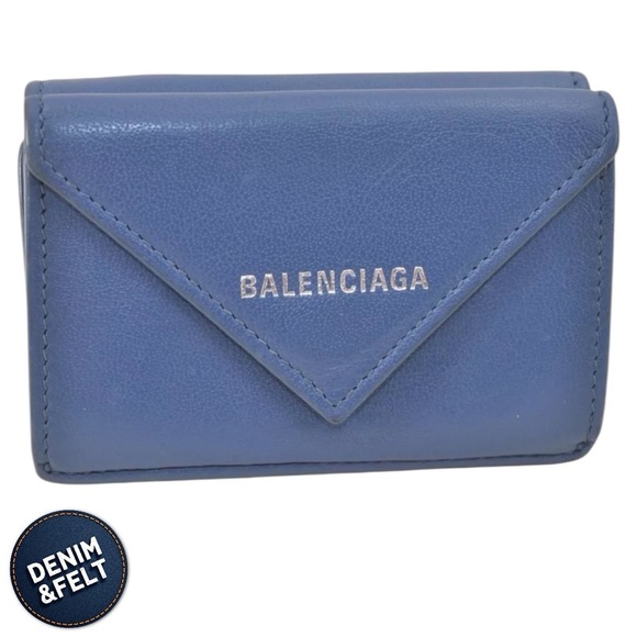 BALENCIAGA Blue Leather Mini Papier Logo Envelope Wallet | PRELOVED 🩵🩵 - Picture 1 of 16